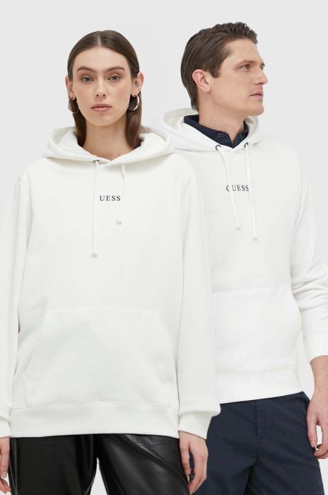 Кофта Guess чоловіча колір білий з капюшоном з принтом (2894745)