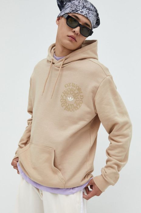 Бавовняна кофта adidas Originals чоловіча колір бежевий з принтом (2489878)