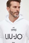Бавовняна кофта Liu Jo чоловіча колір білий з капюшоном з принтом
