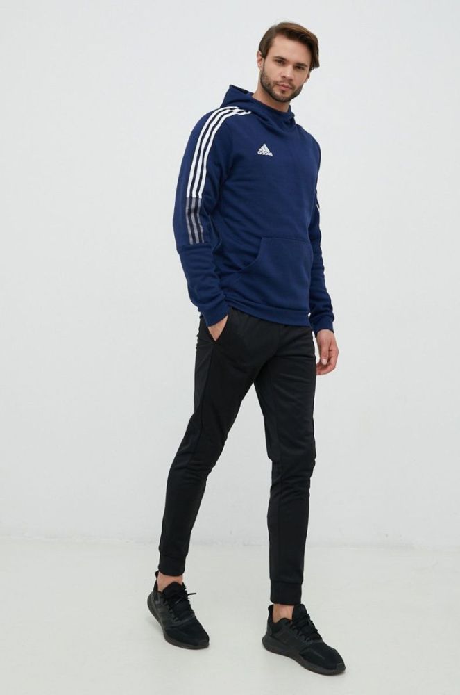 Кофта adidas Performance чоловіча колір синій з капюшоном з принтом фото 2