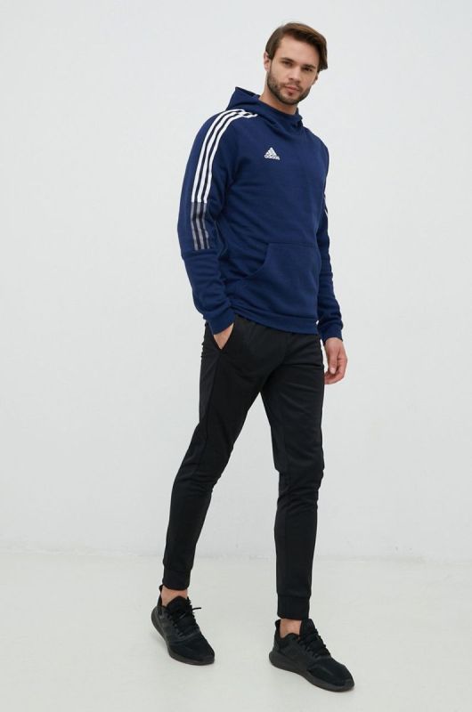 Кофта adidas Performance чоловіча колір синій з капюшоном з принтом фото 2