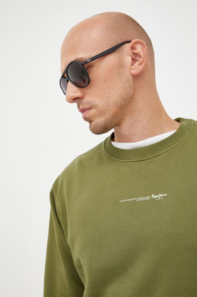 Бавовняна кофта Pepe Jeans чоловіча колір зелений однотонна фото 4