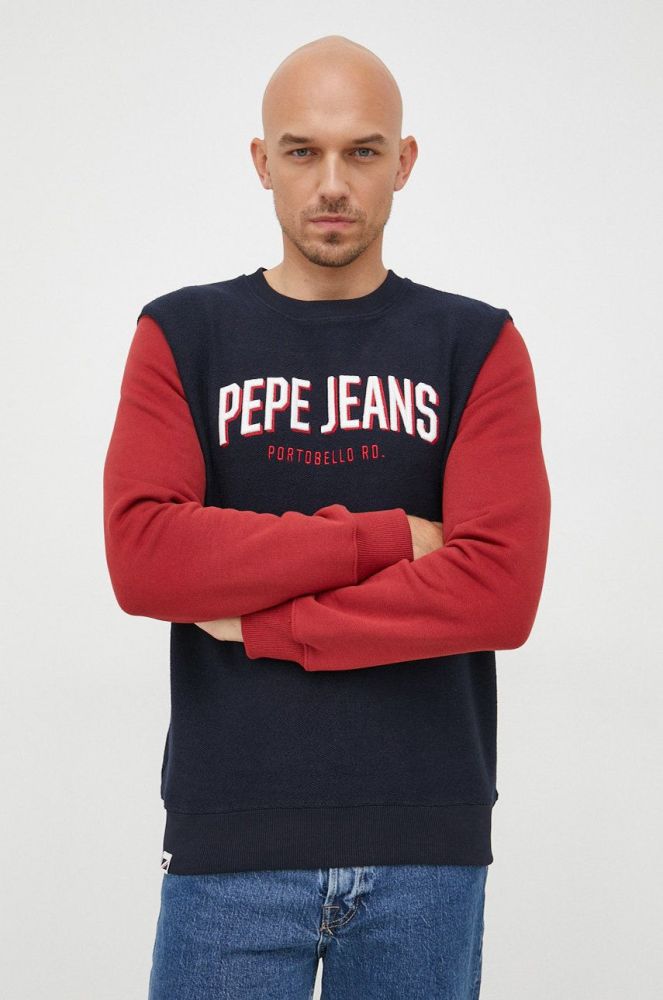 Бавовняна кофта Pepe Jeans чоловіча колір синій з аплікацією