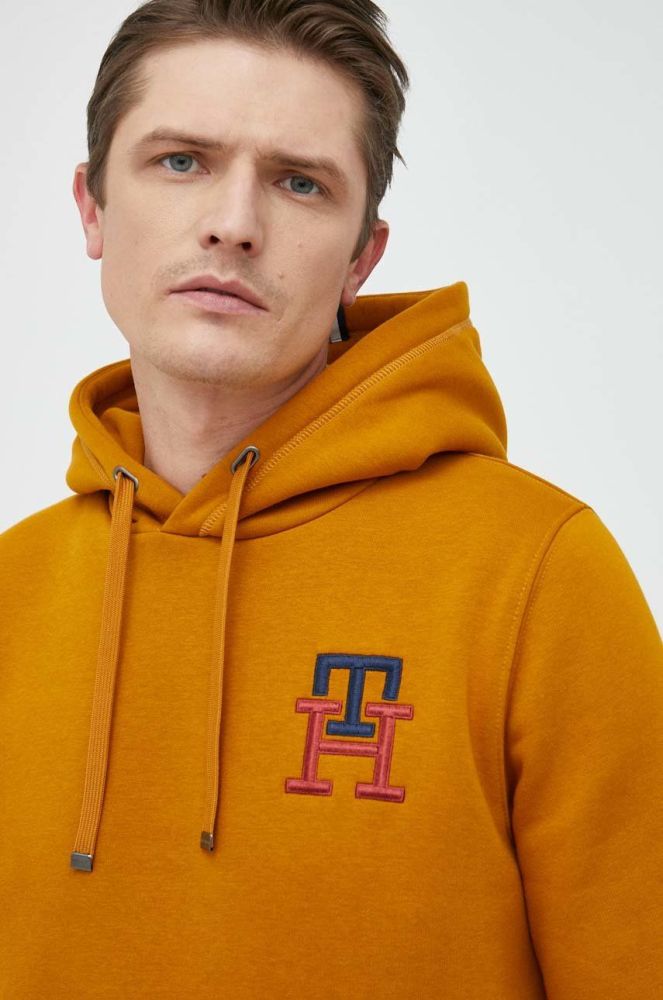 Кофта Tommy Hilfiger чоловіча колір жовтий з капюшоном з аплікацією (2767149)