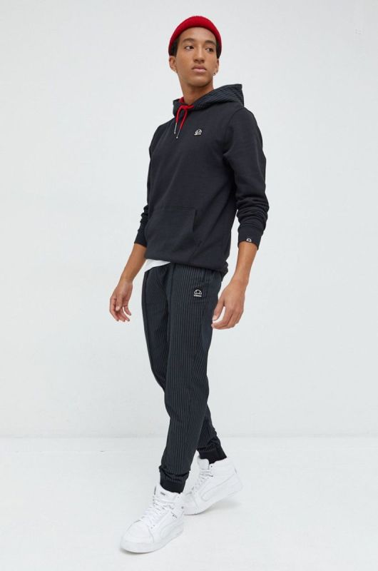 Бавовняна кофта Ellesse X Leonardo Servadio чоловіча колір чорний з капюшоном з аплікацією фото 2