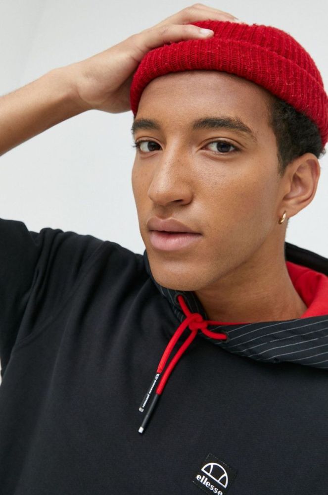 Бавовняна кофта Ellesse X Leonardo Servadio чоловіча колір чорний з капюшоном з аплікацією фото 4
