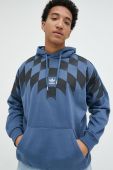 Бавовняна кофта adidas Originals чоловіча з капюшоном з принтом колір блакитний
