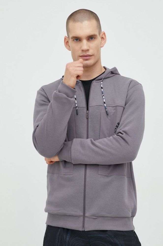 Кофта adidas Performance чоловіча колір сірий з капюшоном з принтом фото 4