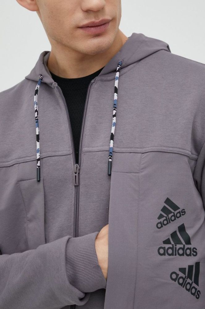 Кофта adidas Performance чоловіча колір сірий з капюшоном з принтом фото 6