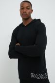 Кофта лаунж BOSS колір чорний з капюшоном з принтом