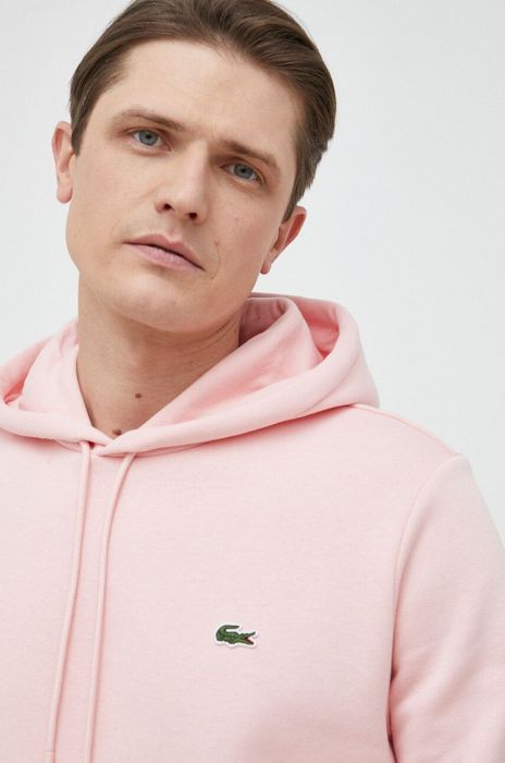 Кофта Lacoste чоловіча колір рожевий з капюшоном однотонна SH9623-031