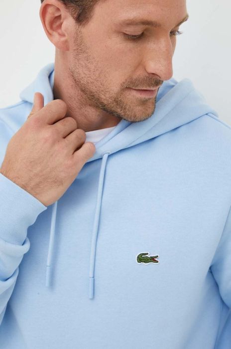 Кофта Lacoste чоловіча з капюшоном однотонна SH9623-031 колір блакитний (3532834)