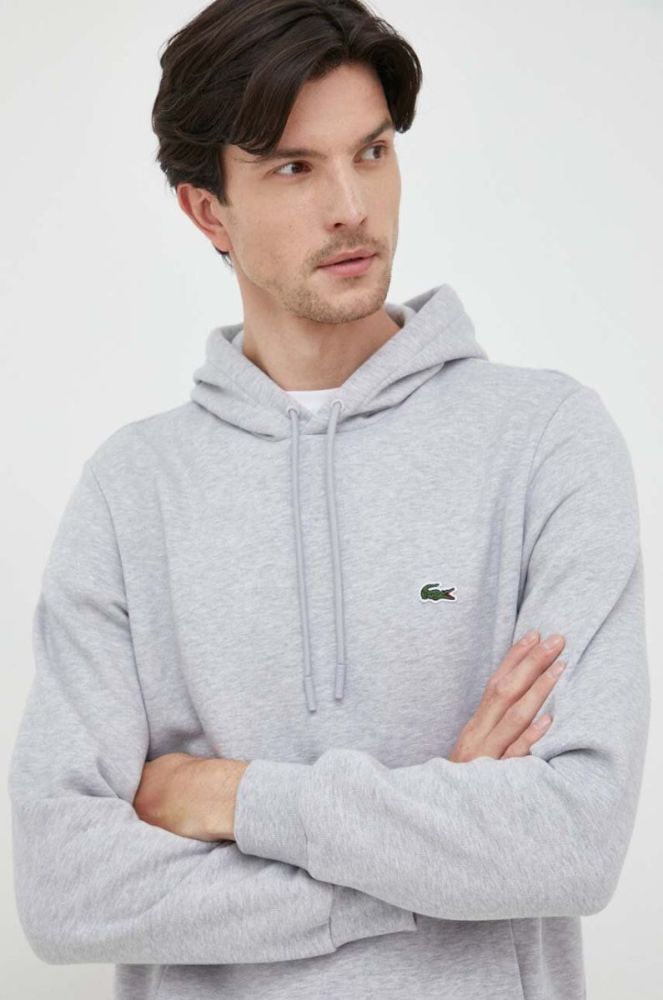 Кофта Lacoste чоловіча колір сірий з капюшоном однотонна SH9623-031 фото 4