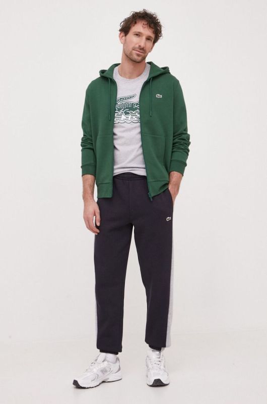 Кофта Lacoste чоловіча колір зелений з капюшоном однотонна