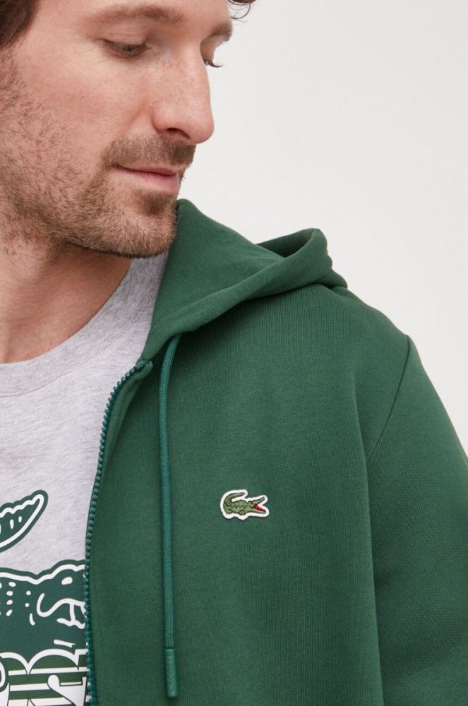 Кофта Lacoste чоловіча колір зелений з капюшоном однотонна фото 5