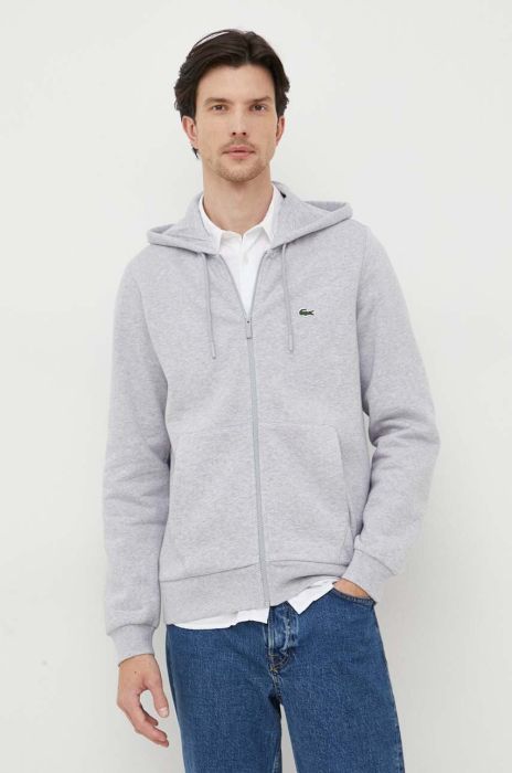 Кофта Lacoste чоловіча колір сірий з капюшоном однотонна