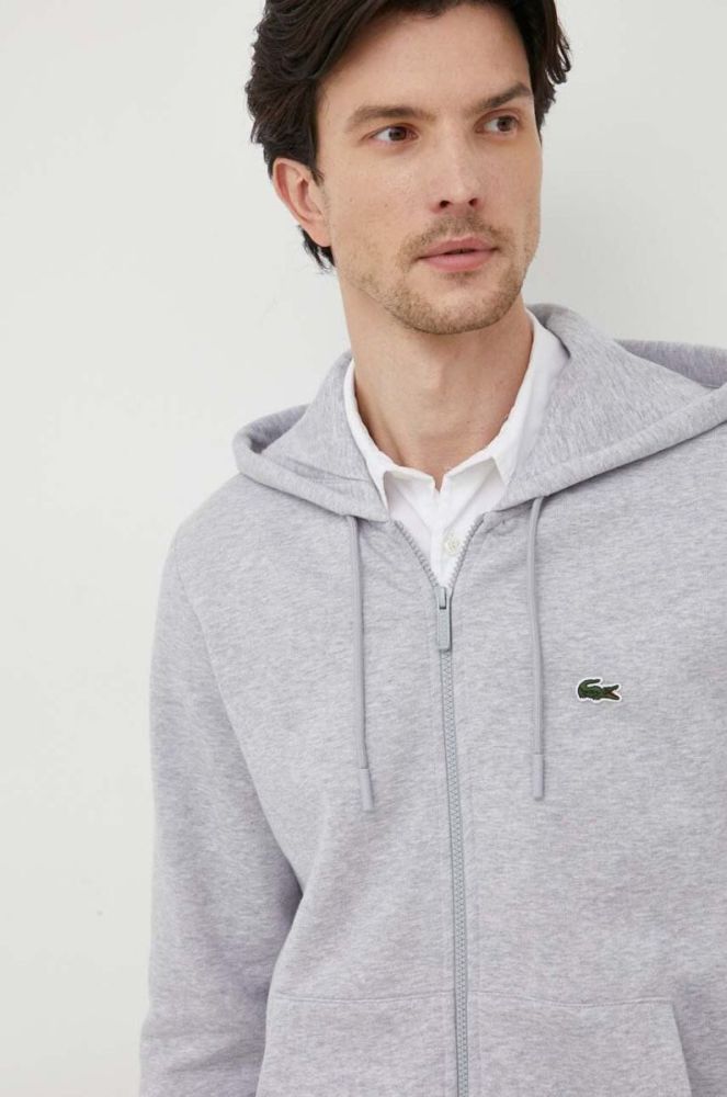 Кофта Lacoste чоловіча колір сірий з капюшоном однотонна фото 4