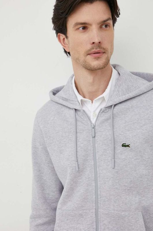 Кофта з капюшоном чоловіча з бавовною Lacoste колір сірий фото 4