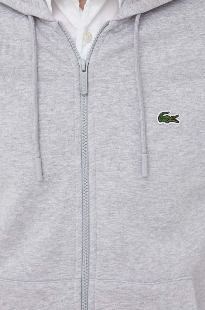 Кофта Lacoste чоловіча колір сірий з капюшоном однотонна фото 5