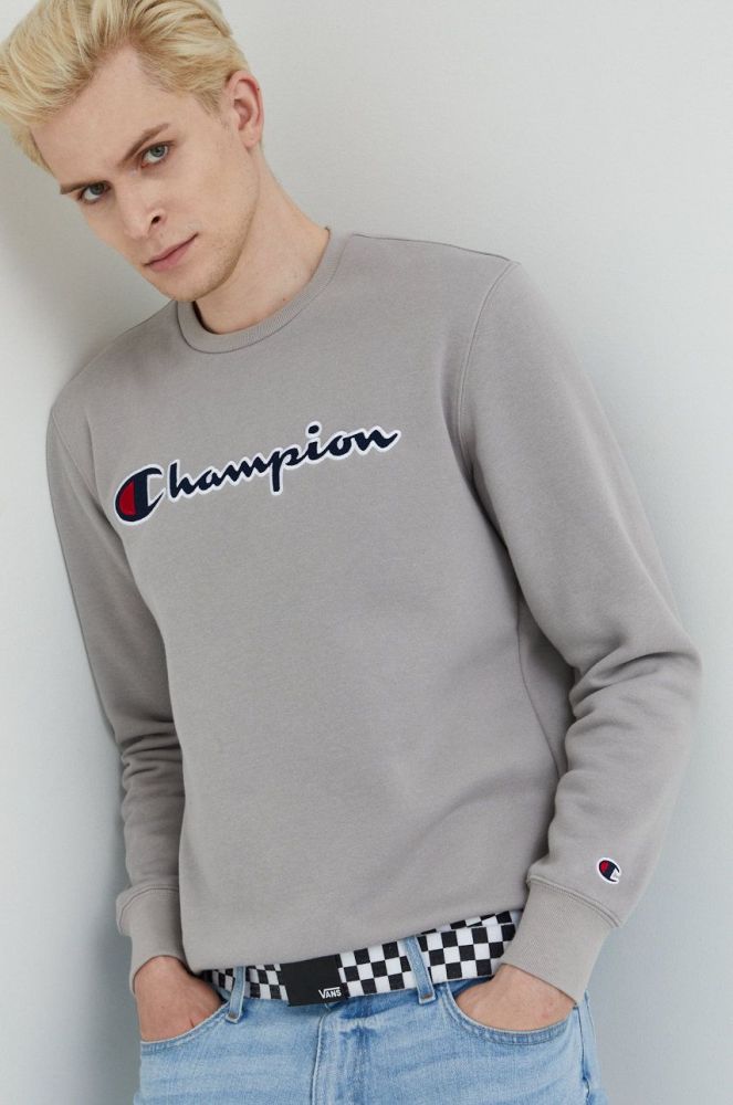 Кофта Champion чоловіча колір сірий з аплікацією (2687826)
