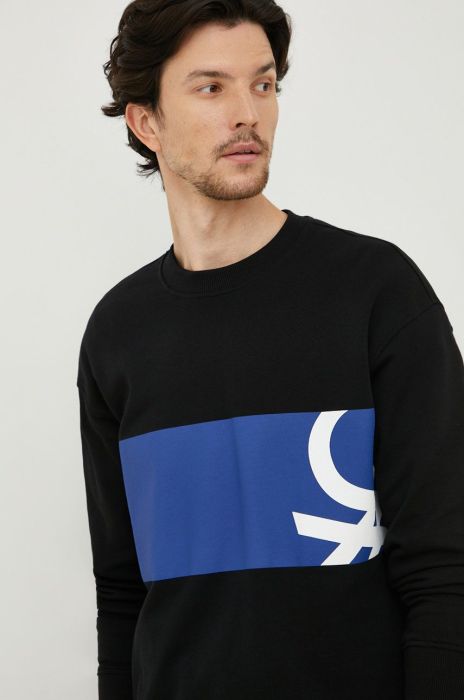 Бавовняна кофта United Colors of Benetton чоловіча колір чорний з принтом (2587930)