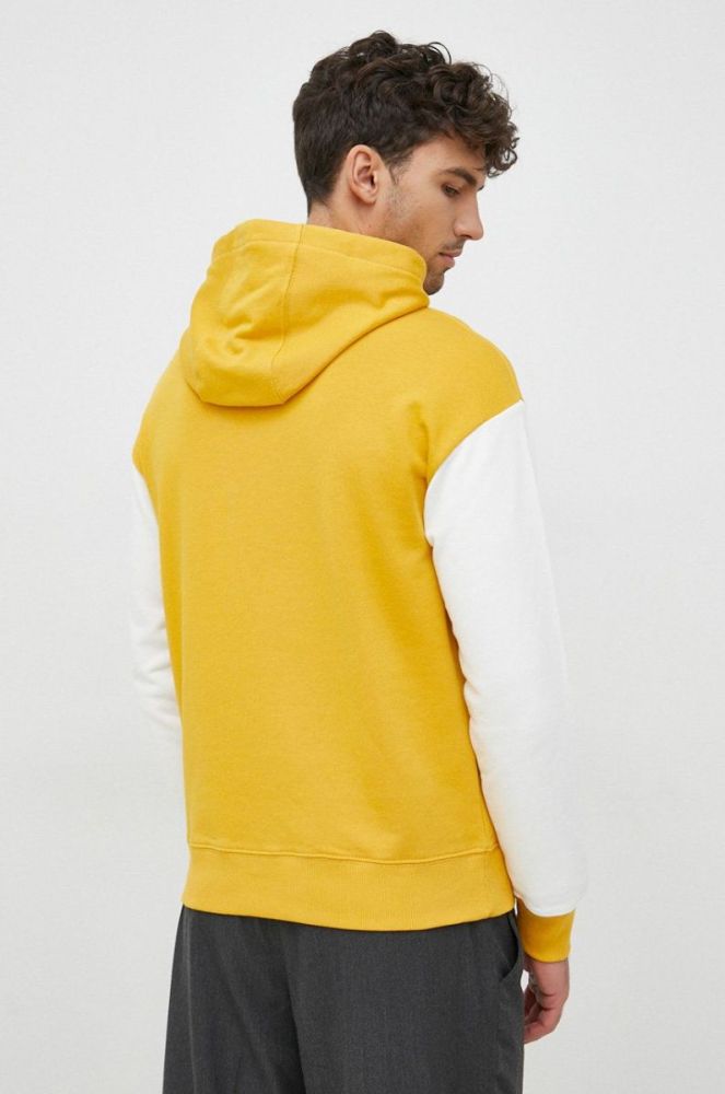 Бавовняна кофта United Colors of Benetton X Pantone чоловіча колір жовтий з капюшоном візерунок фото 3