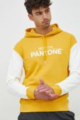 Бавовняна кофта United Colors of Benetton X Pantone чоловіча колір жовтий з капюшоном візерунок