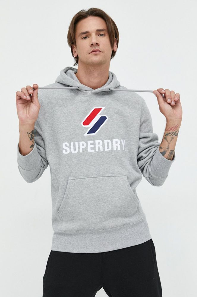 Кофта Superdry чоловіча колір сірий з капюшоном меланж (2778774)