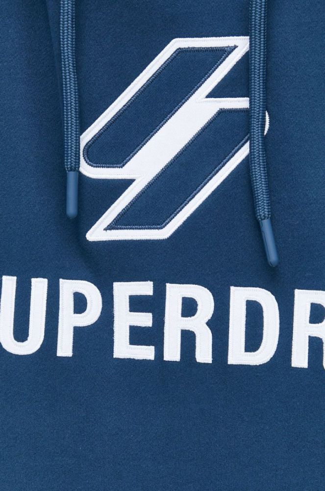 Бавовняна кофта Superdry чоловіча колір синій з капюшоном з аплікацією фото 4
