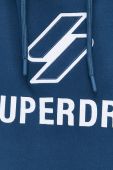 Бавовняна кофта Superdry чоловіча колір синій з капюшоном з аплікацією