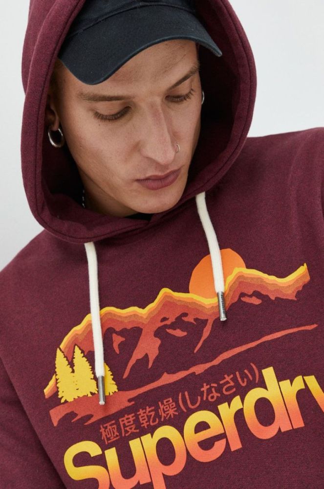 Кофта Superdry чоловіча колір бордовий з капюшоном з принтом фото 4