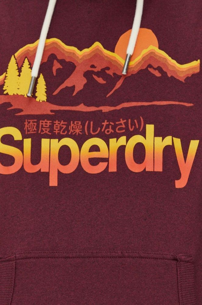 Кофта Superdry чоловіча колір бордовий з капюшоном з принтом фото 5