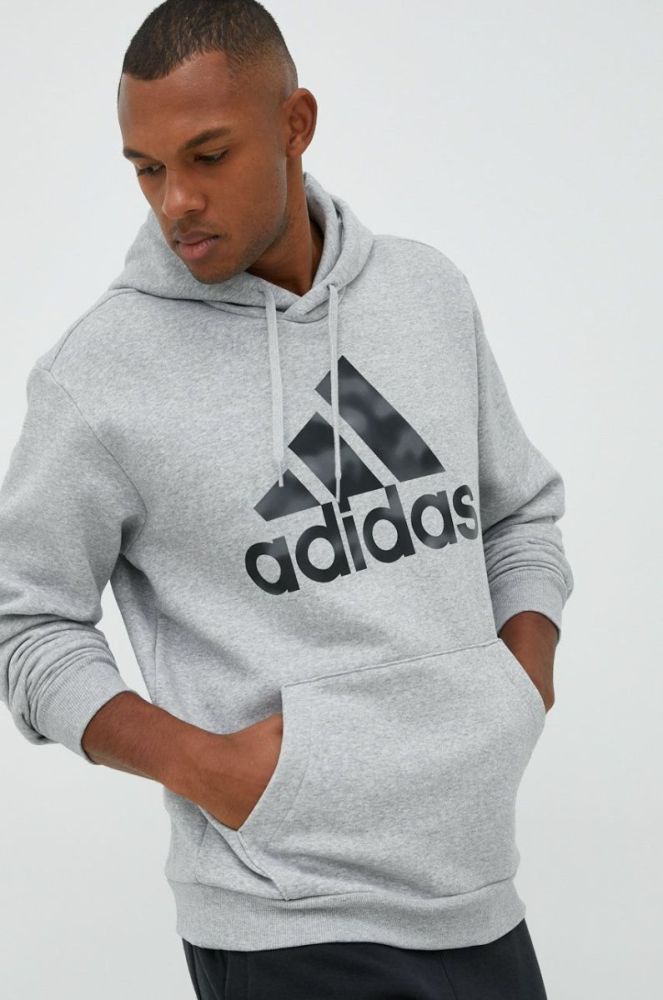 Кофта adidas чоловіча колір сірий з капюшоном з принтом (2774531) фото 2