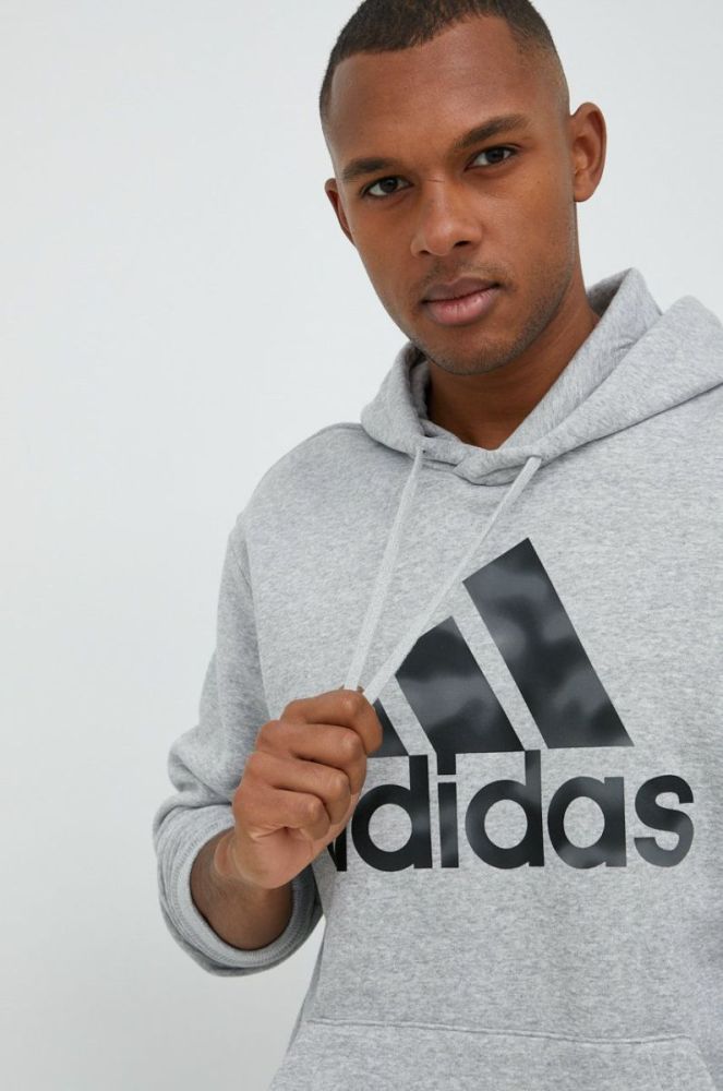 Кофта adidas чоловіча колір сірий з капюшоном з принтом (2774531) фото 4