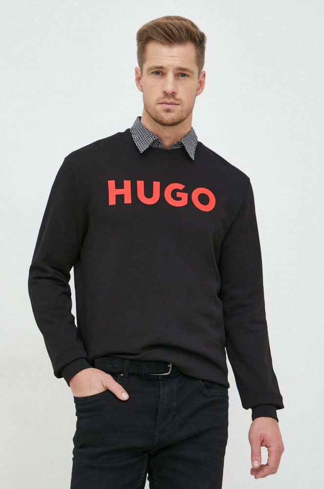 Бавовняна кофта HUGO чоловіча колір чорний з принтом (2765109)