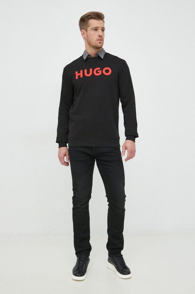 Бавовняна кофта HUGO чоловіча колір чорний з принтом (2765109) фото 2