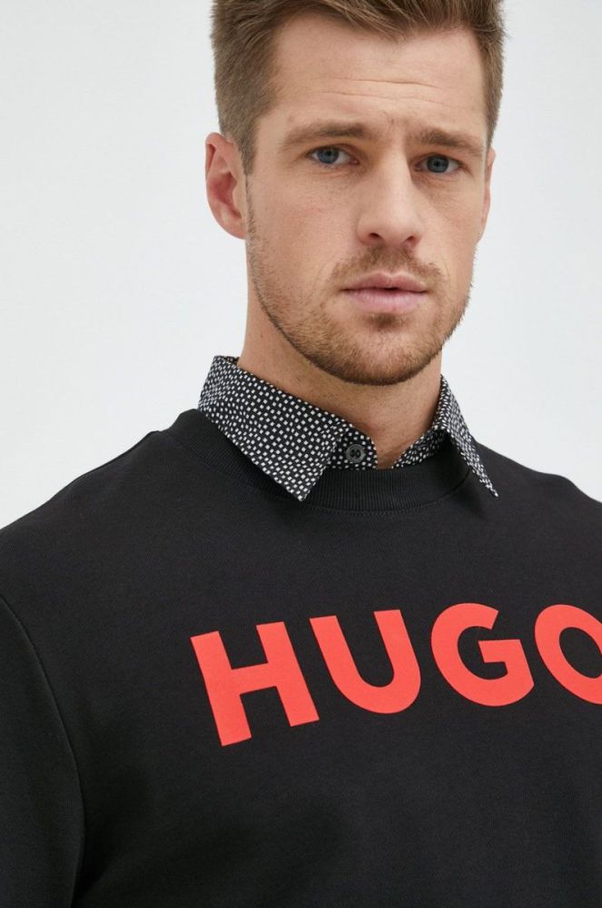 Бавовняна кофта HUGO чоловіча колір чорний з принтом (2765109) фото 4