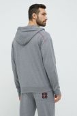 Бавовняна кофта лаунж HUGO чоловіча колір сірий з капюшоном з аплікацією