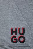 Бавовняна кофта лаунж HUGO чоловіча колір сірий з капюшоном з аплікацією