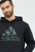 Кофта adidas чоловіча колір чорний з капюшоном з принтом (2840084)