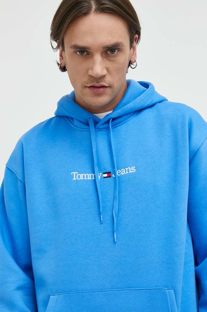 Кофта Tommy Jeans чоловіча з капюшоном з аплікацією колір блакитний (2844725)