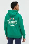 Бавовняна кофта Tommy Jeans чоловіча колір зелений з капюшоном з принтом (2844743)
