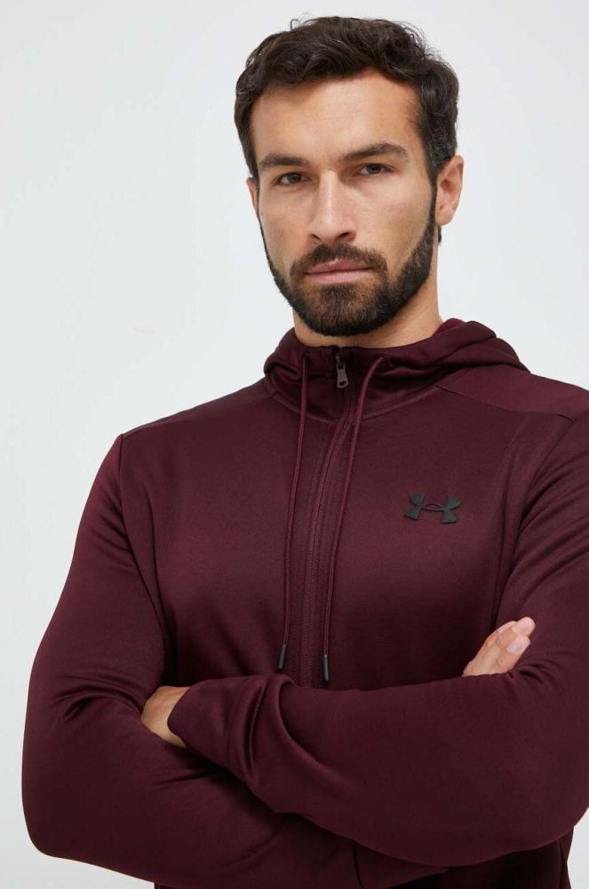 Кофта Under Armour колір бордовий з капюшоном однотонна