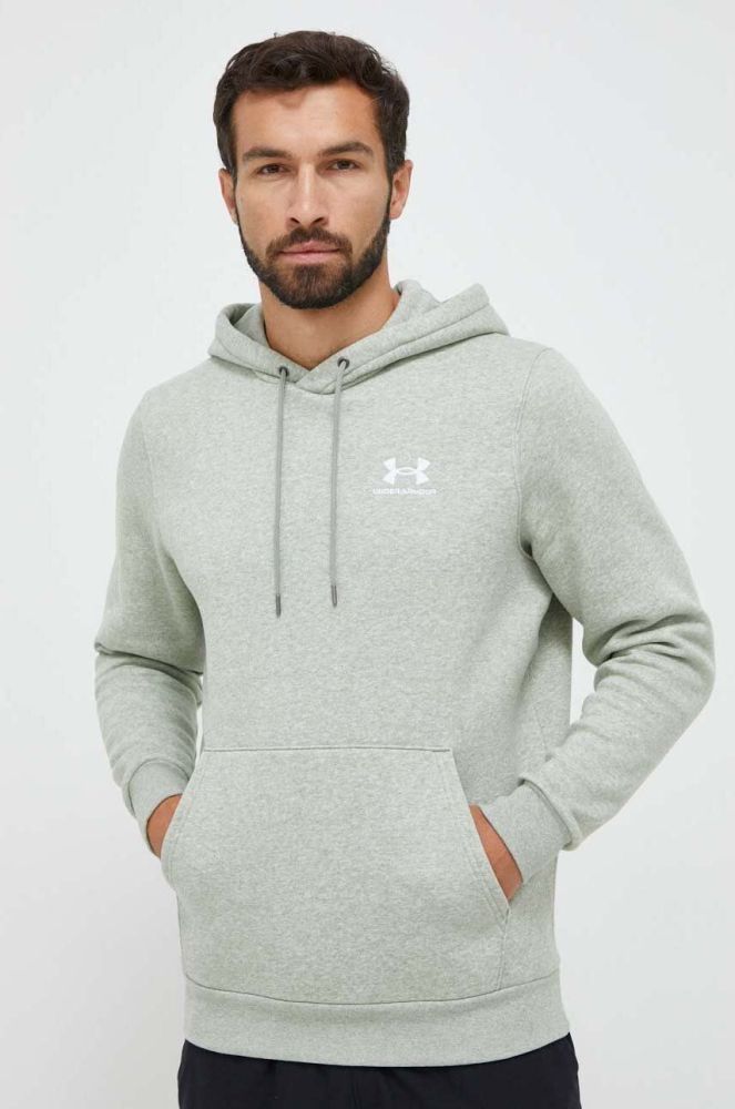 Кофта Under Armour чоловіча колір зелений з капюшоном з принтом