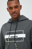 Кофта Diadora чоловіча колір сірий з капюшоном з принтом