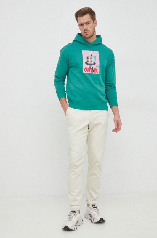 Кофта United Colors of Benetton чоловіча колір зелений з капюшоном з принтом фото 2