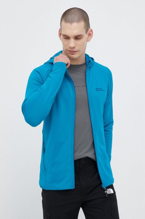 Спортивна кофта Jack Wolfskin Baiselberg чоловіча колір зелений з капюшоном однотонна