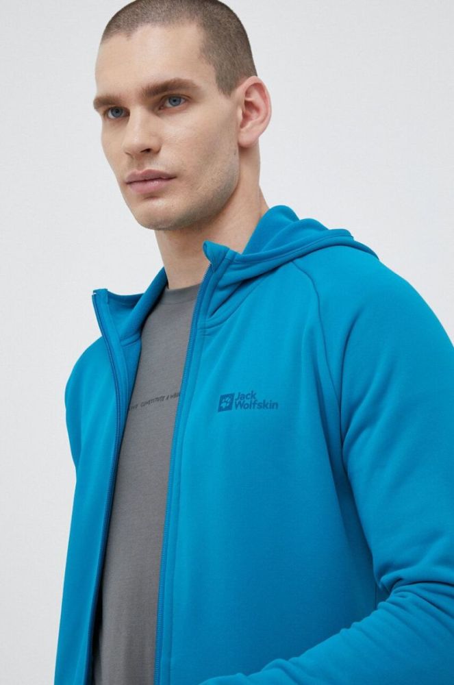 Спортивна кофта Jack Wolfskin Baiselberg чоловіча колір зелений з капюшоном однотонна фото 4