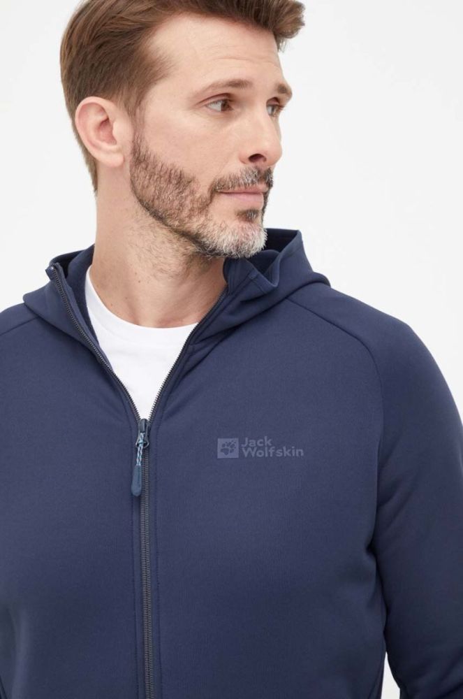Спортивна кофта Jack Wolfskin Baiselberg колір синій з капюшоном однотонна фото 4