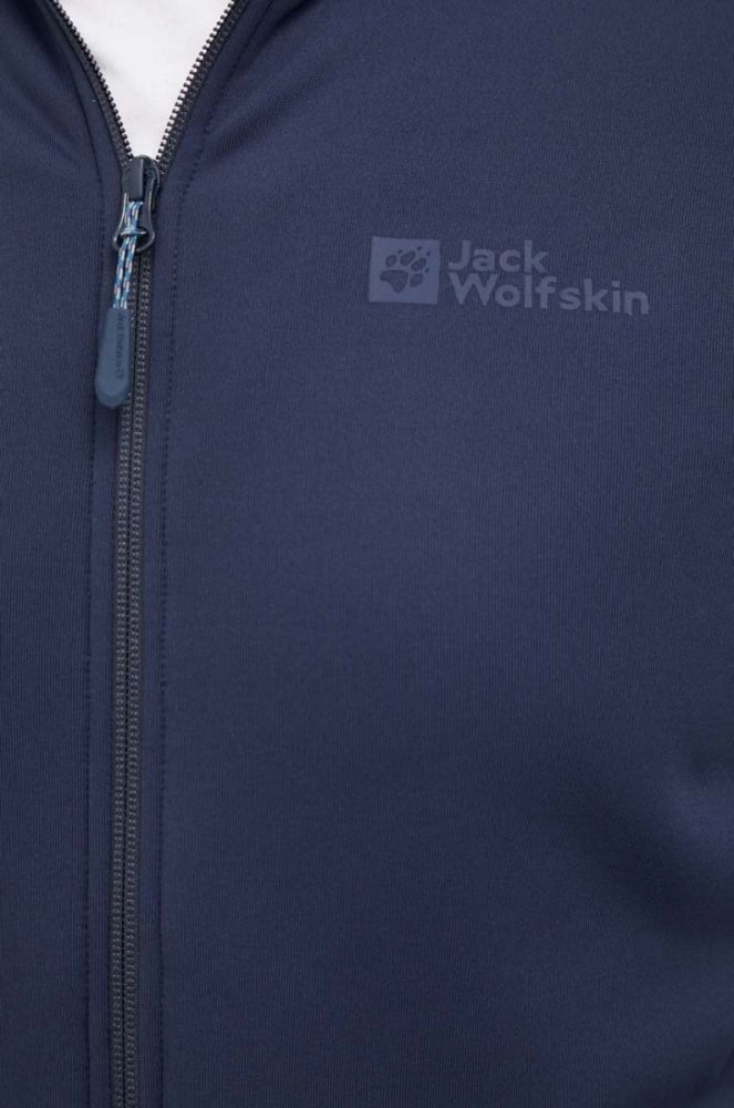 Спортивна кофта Jack Wolfskin Baiselberg колір синій з капюшоном однотонна фото 5